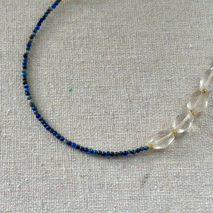 Lapis And Aquamarine Beaded Asymmetric Necklace