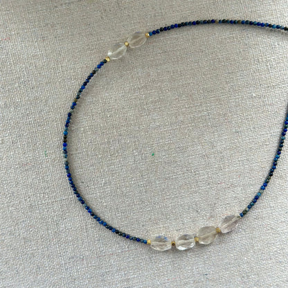 Lapis And Aquamarine Beaded Asymmetric Necklace