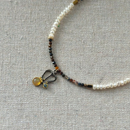 Pietersite Mixed Freshwater Pearl Beaded And Opal Necklace