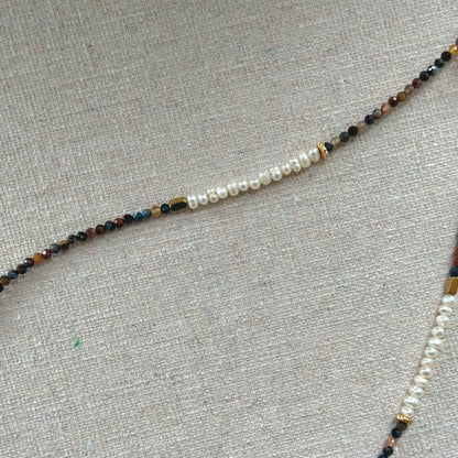 Pietersite Mixed Freshwater Pearl Beaded And Opal Necklace