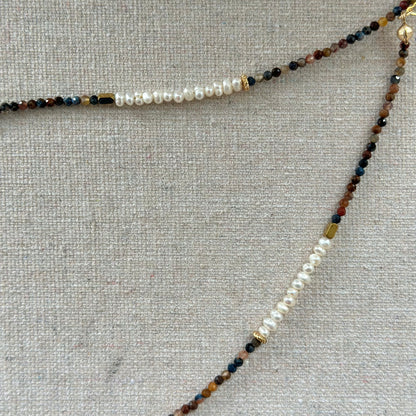 Pietersite Mixed Freshwater Pearl Beaded And Opal Necklace