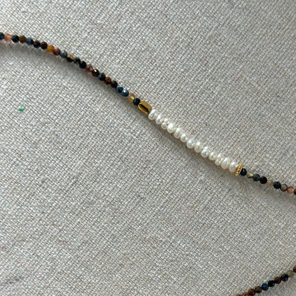 Pietersite Mixed Freshwater Pearl Beaded And Opal Necklace
