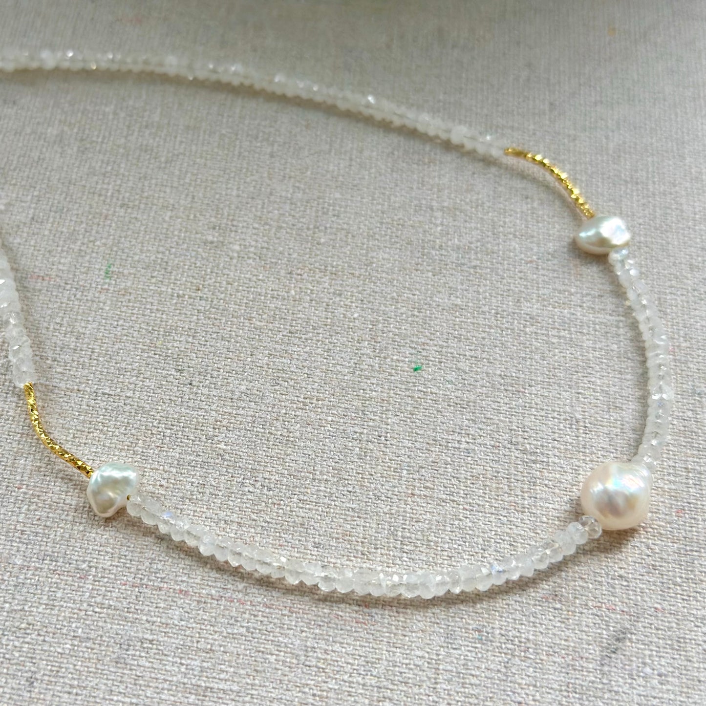 Moonstone And Freshwater Pearl Beaded Asymmetric Necklace