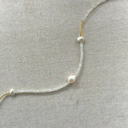 Moonstone And Freshwater Pearl Beaded Asymmetric Necklace