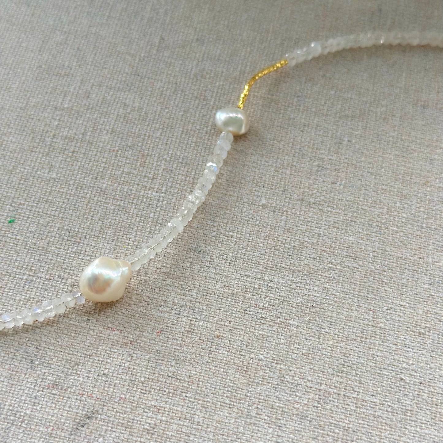 Moonstone And Freshwater Pearl Beaded Asymmetric Necklace