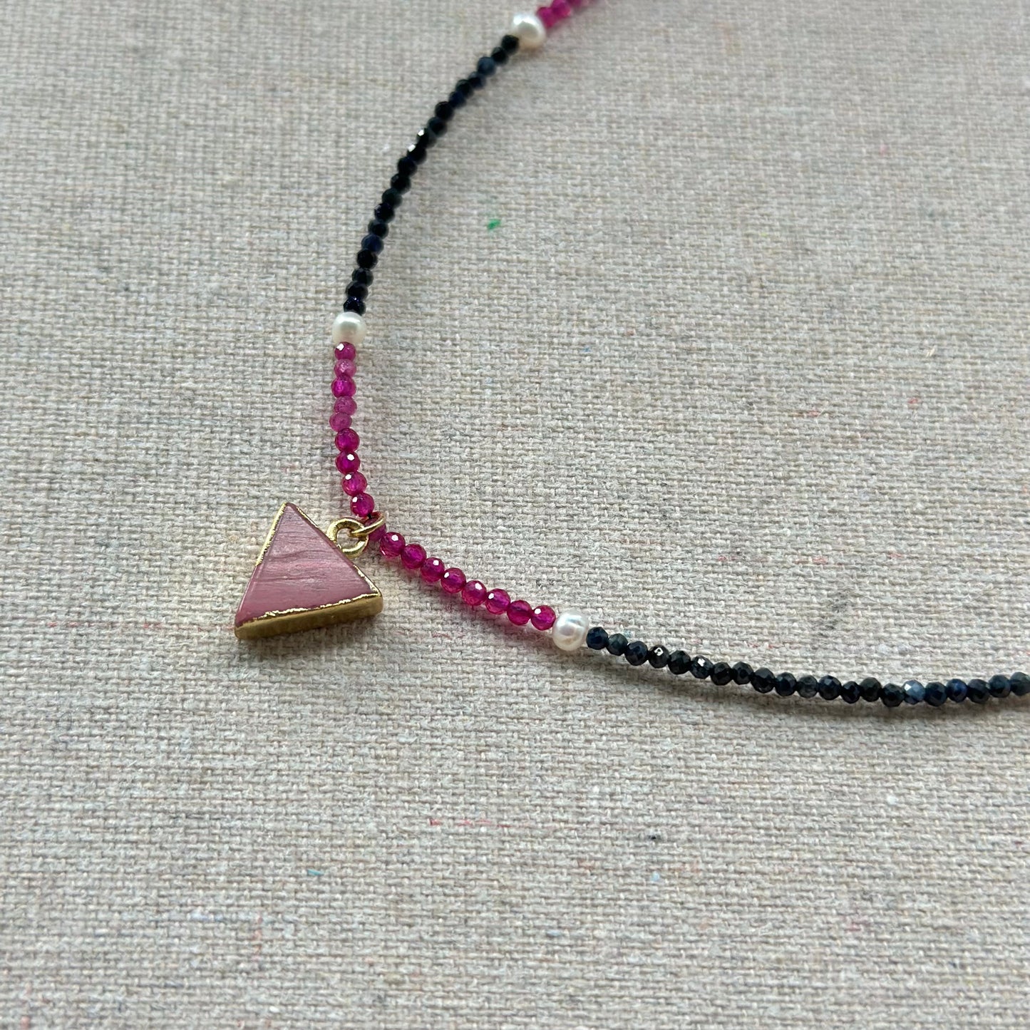 Ruby Mixed Sapphire Beaded And Rhodonite Necklace