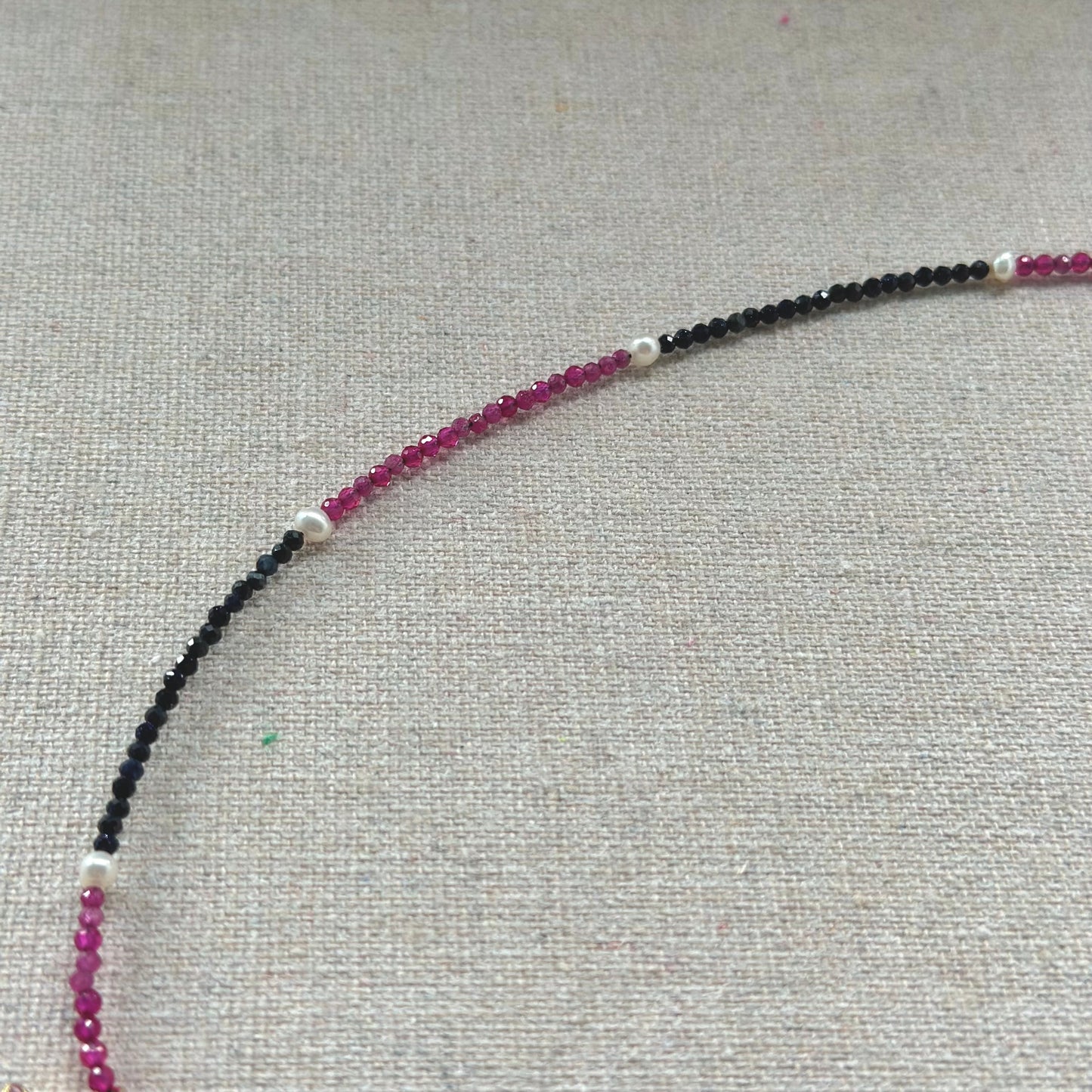 Ruby Mixed Sapphire Beaded And Rhodonite Necklace