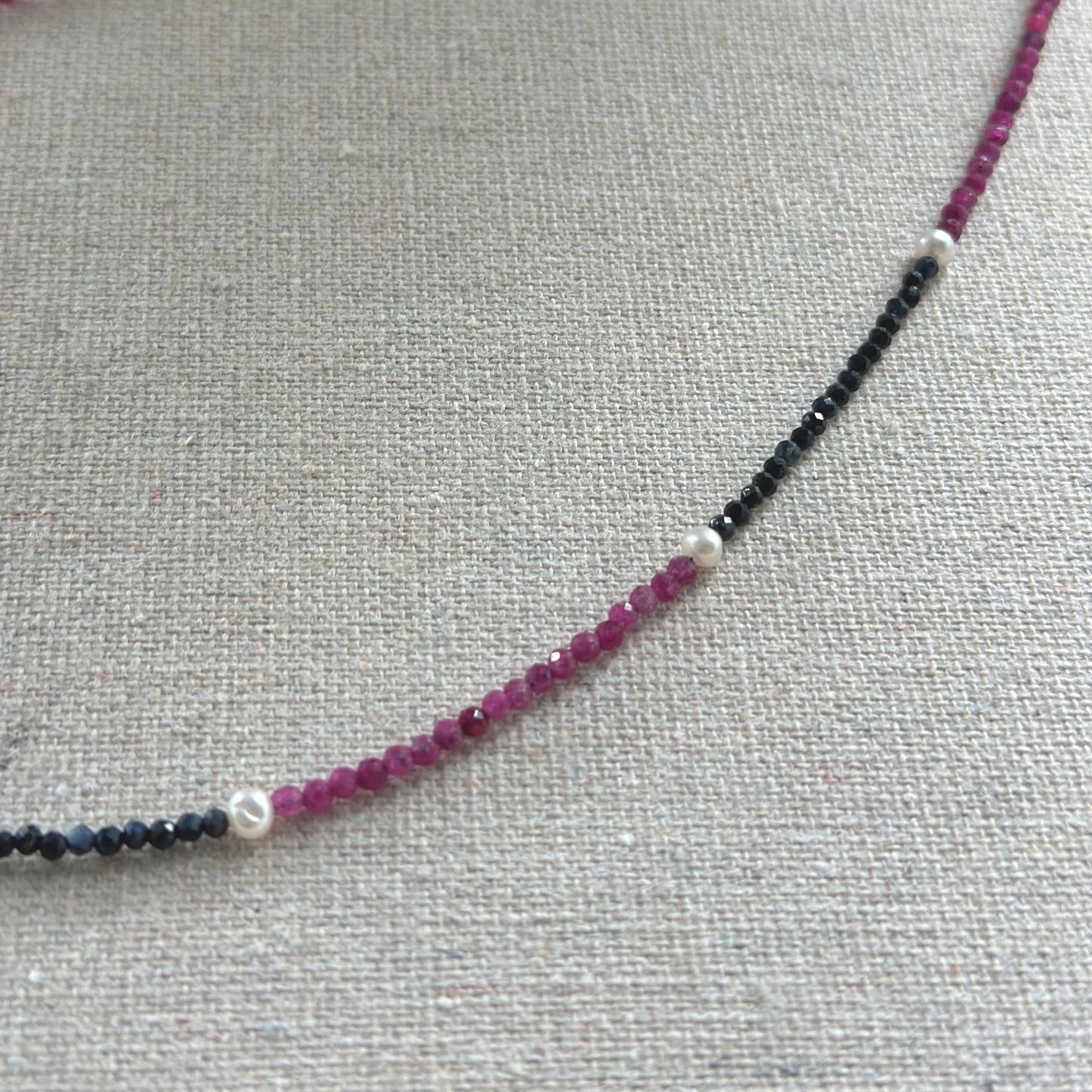 Ruby Mixed Sapphire Beaded And Rhodonite Necklace