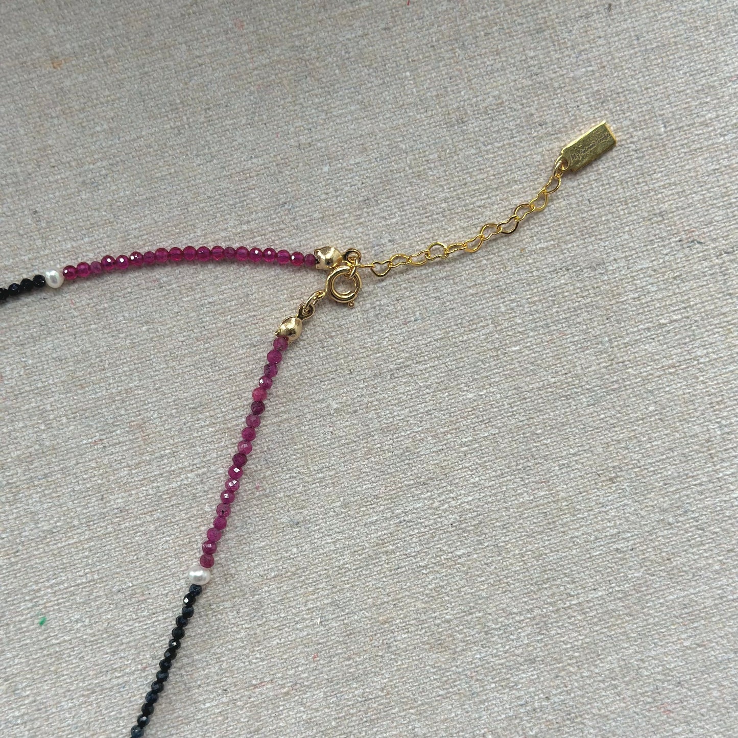 Ruby Mixed Sapphire Beaded And Rhodonite Necklace