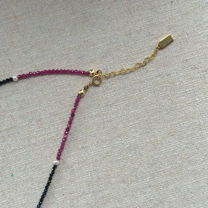 Ruby Mixed Sapphire Beaded And Rhodonite Necklace