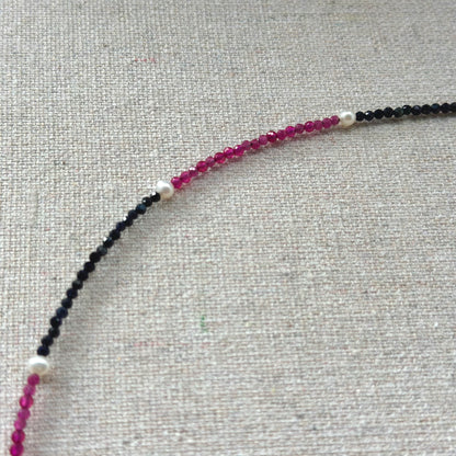 Ruby Mixed Sapphire Beaded And Rhodonite Necklace