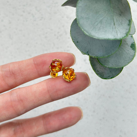 Poland Amber Gold-plated Ear Stud