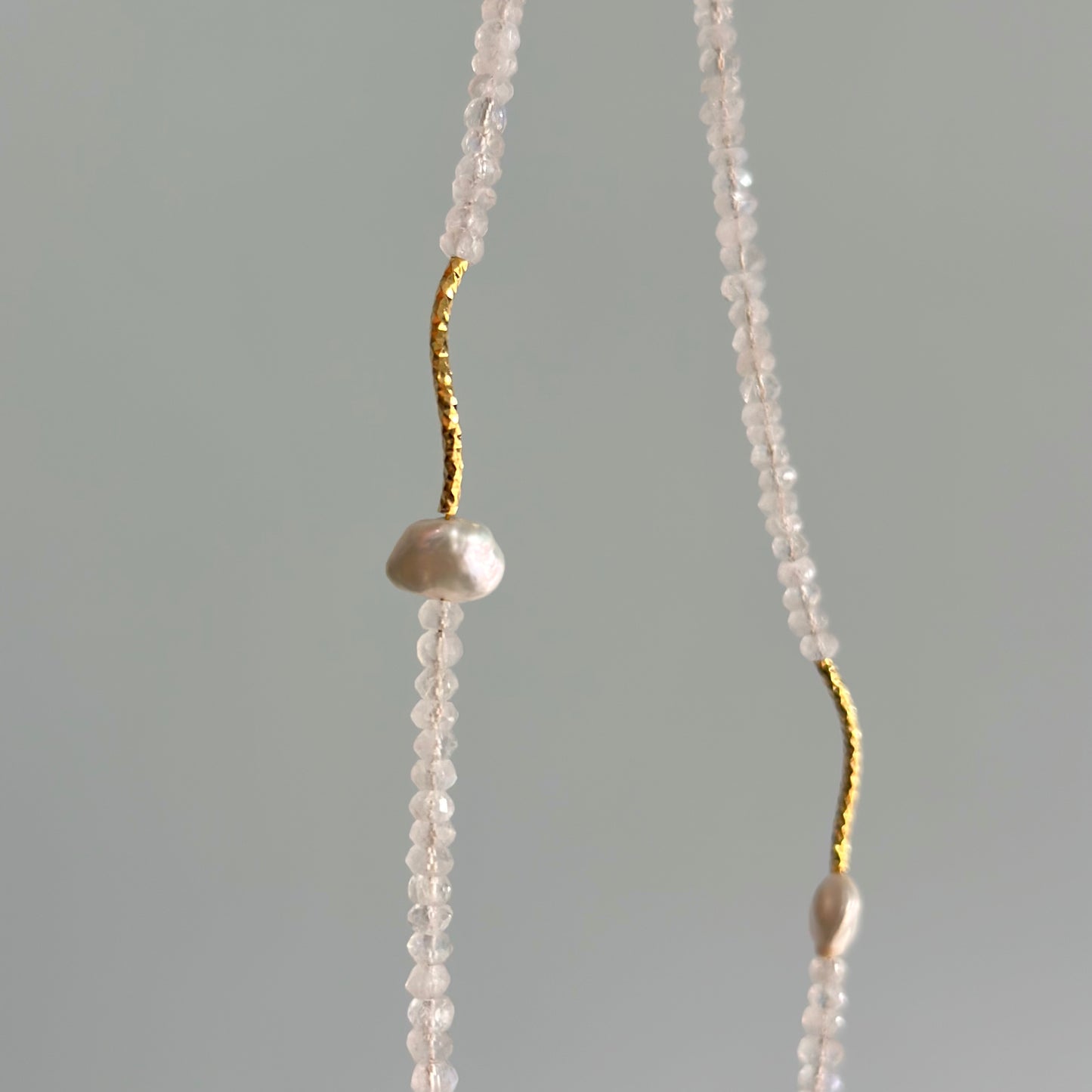 Moonstone And Freshwater Pearl Beaded Asymmetric Necklace