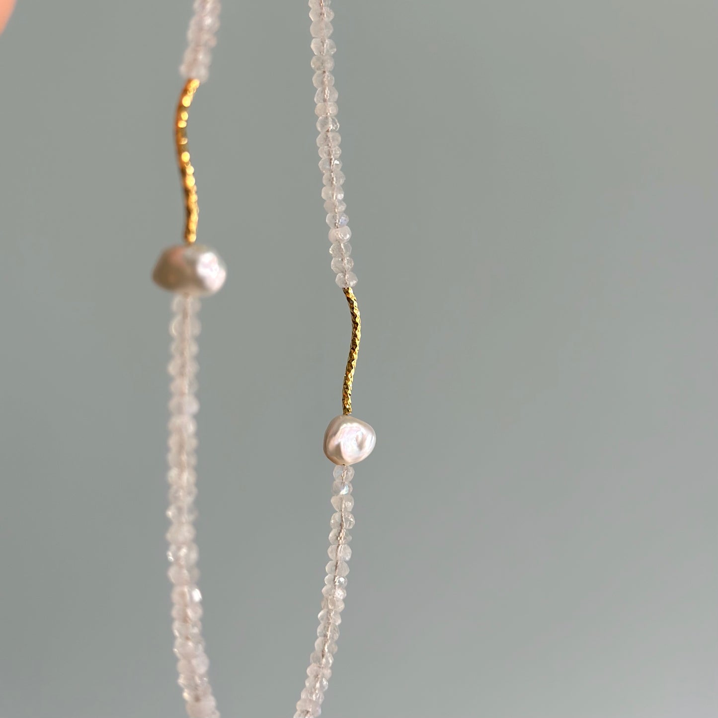 Moonstone And Freshwater Pearl Beaded Asymmetric Necklace