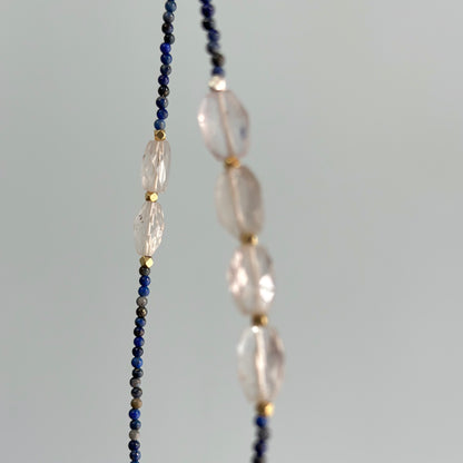 Lapis And Aquamarine Beaded Asymmetric Necklace