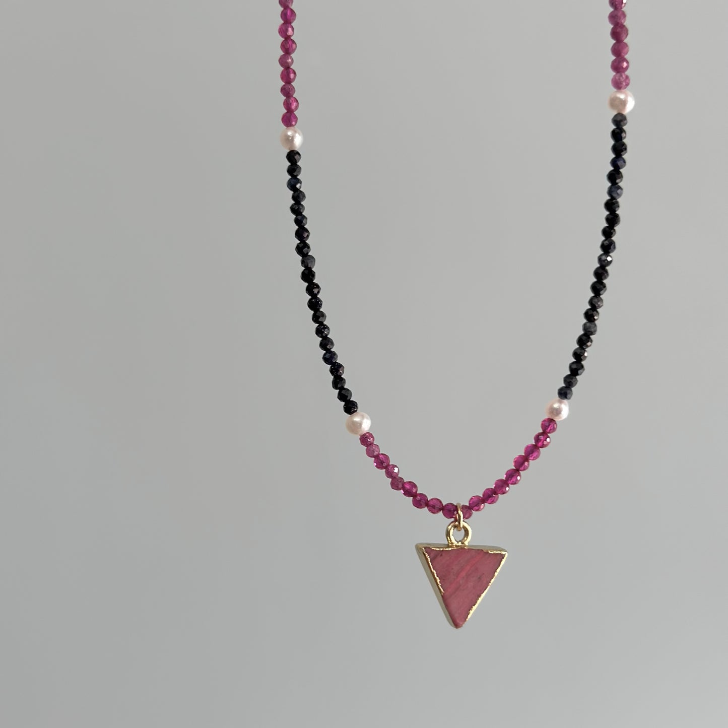 Ruby Mixed Sapphire Beaded And Rhodonite Necklace