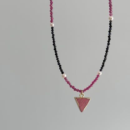 Ruby Mixed Sapphire Beaded And Rhodonite Necklace