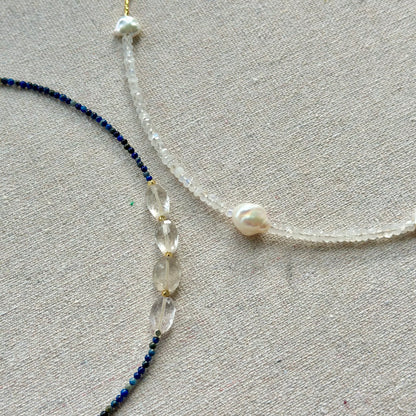 Moonstone And Freshwater Pearl Beaded Asymmetric Necklace