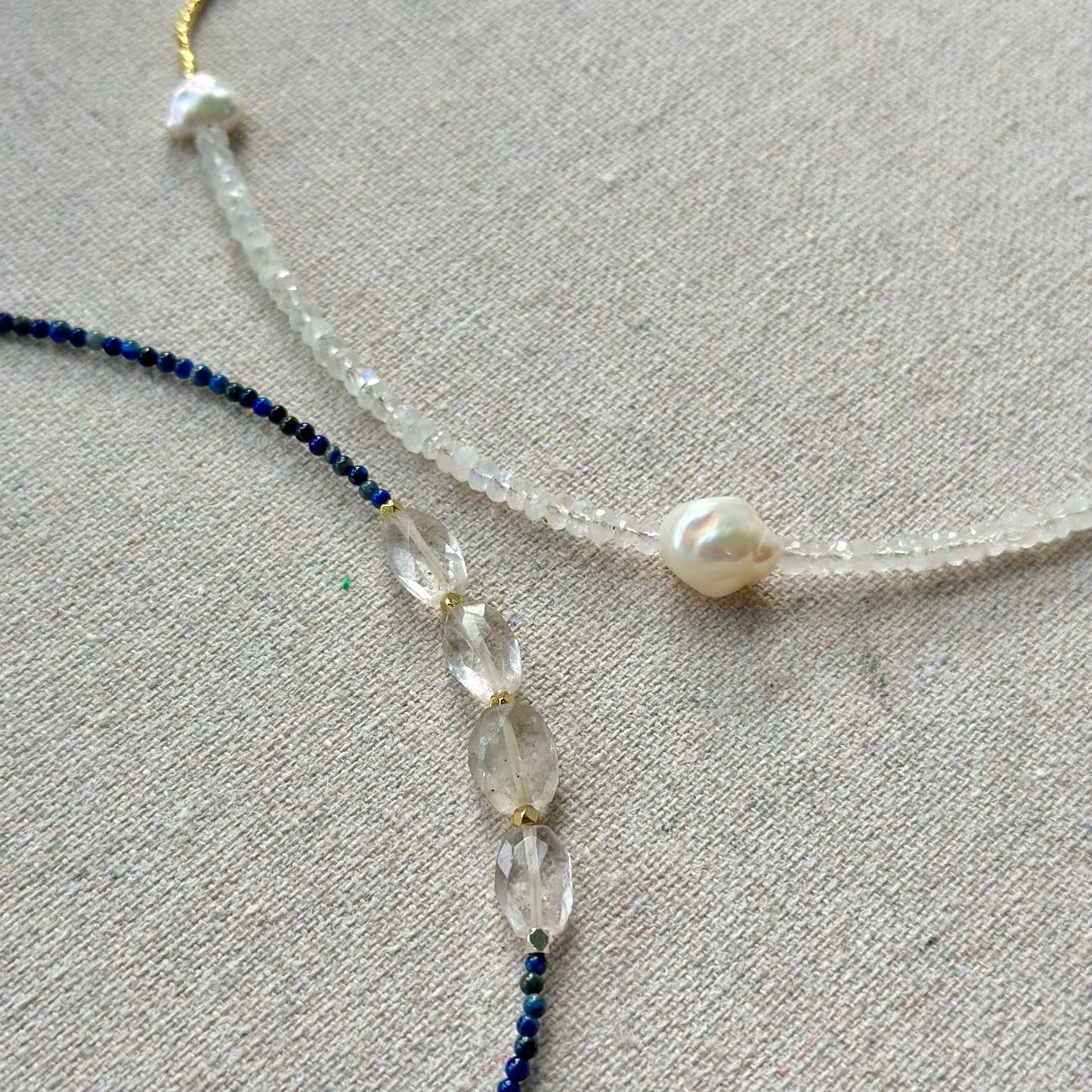 Moonstone And Freshwater Pearl Beaded Asymmetric Necklace