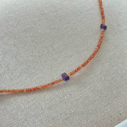 Carnelian And Amethyst Beaded Necklace