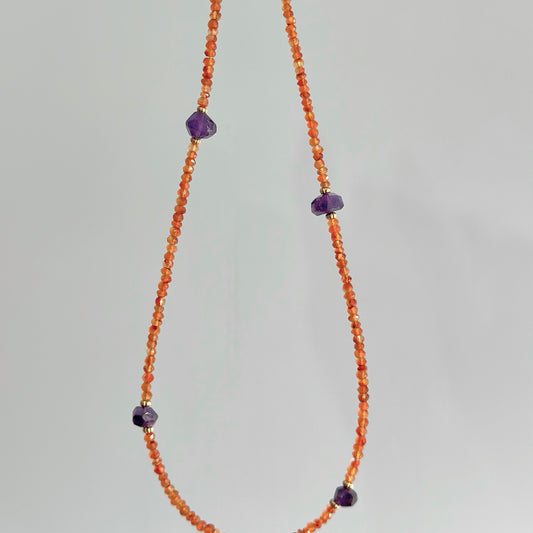Carnelian And Amethyst Beaded Necklace