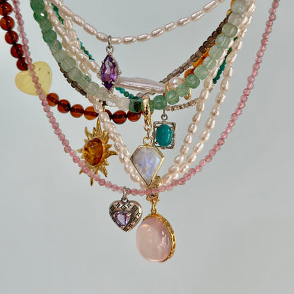 Smoky Quartz Beaded And Amber Necklace