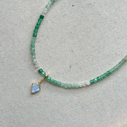 Two-way Green Strawberry Quartz Beaded And Moonstone Necklace