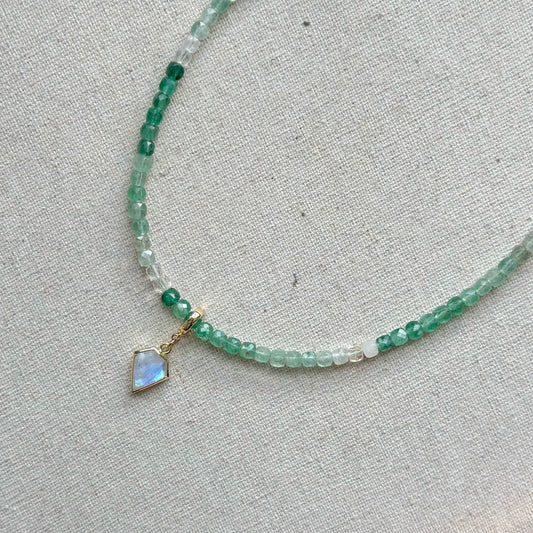 Two-way Green Strawberry Quartz Beaded And Moonstone Necklace