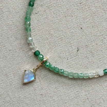 Two-way Green Strawberry Quartz Beaded And Moonstone Necklace