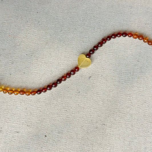 Heart-shaped Amber Beaded Necklace