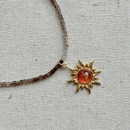 Smoky Quartz Beaded And Amber Necklace