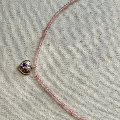 Pink Strawberry Quartz Beaded And Amethyst Heart Necklace