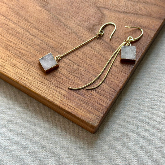 Druzy Square Asymmetric Gold-plated Earring