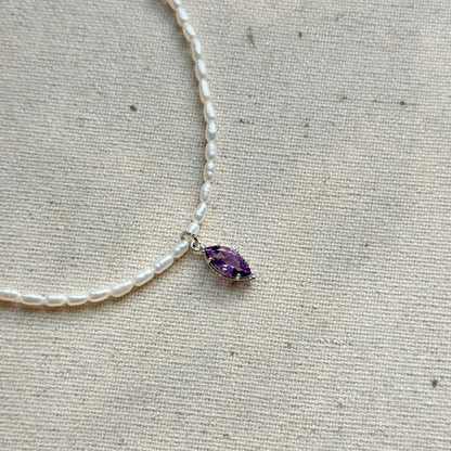 Freshwater Pearl Beaded And Amethyst Necklace