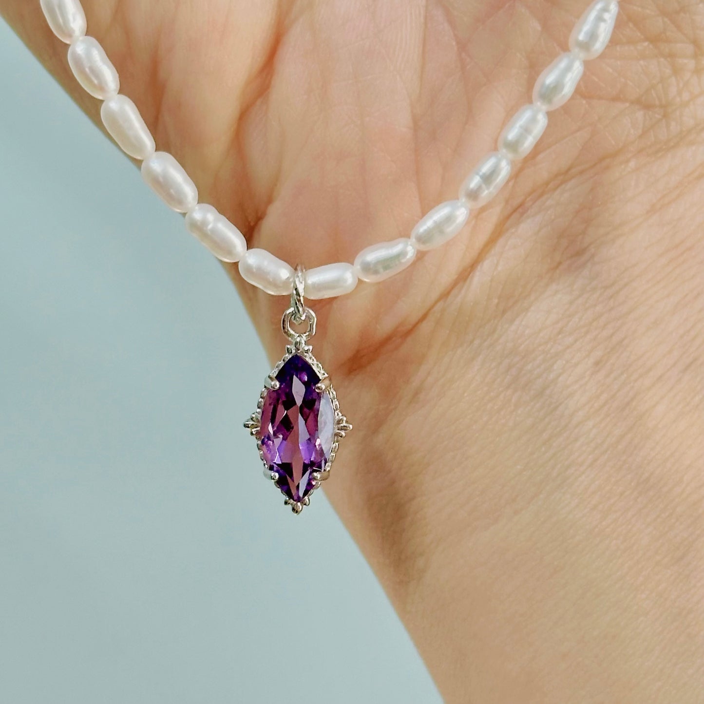 Freshwater Pearl Beaded And Amethyst Necklace