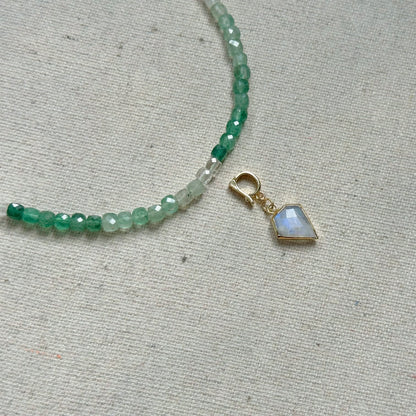 Two-way Green Strawberry Quartz Beaded And Moonstone Necklace