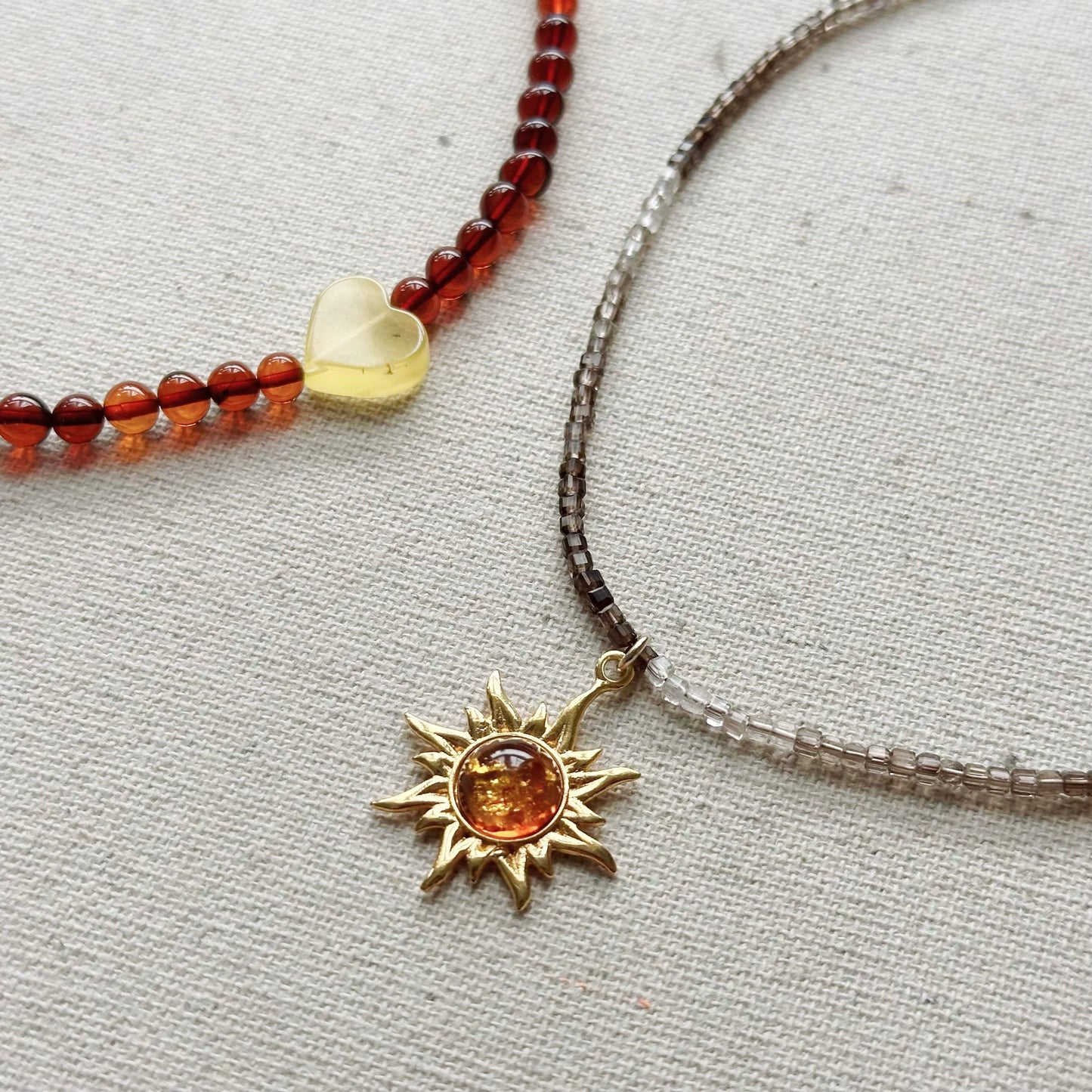 Smoky Quartz Beaded And Amber Necklace