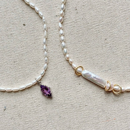 Freshwater Pearl Beaded And Amethyst Necklace