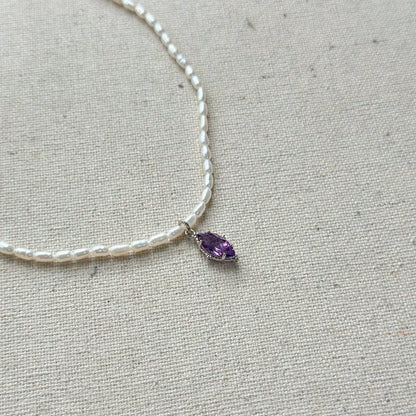 Freshwater Pearl Beaded And Amethyst Necklace
