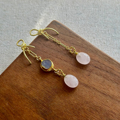 Rose Quartz And Moonstone Gold-plated Earring