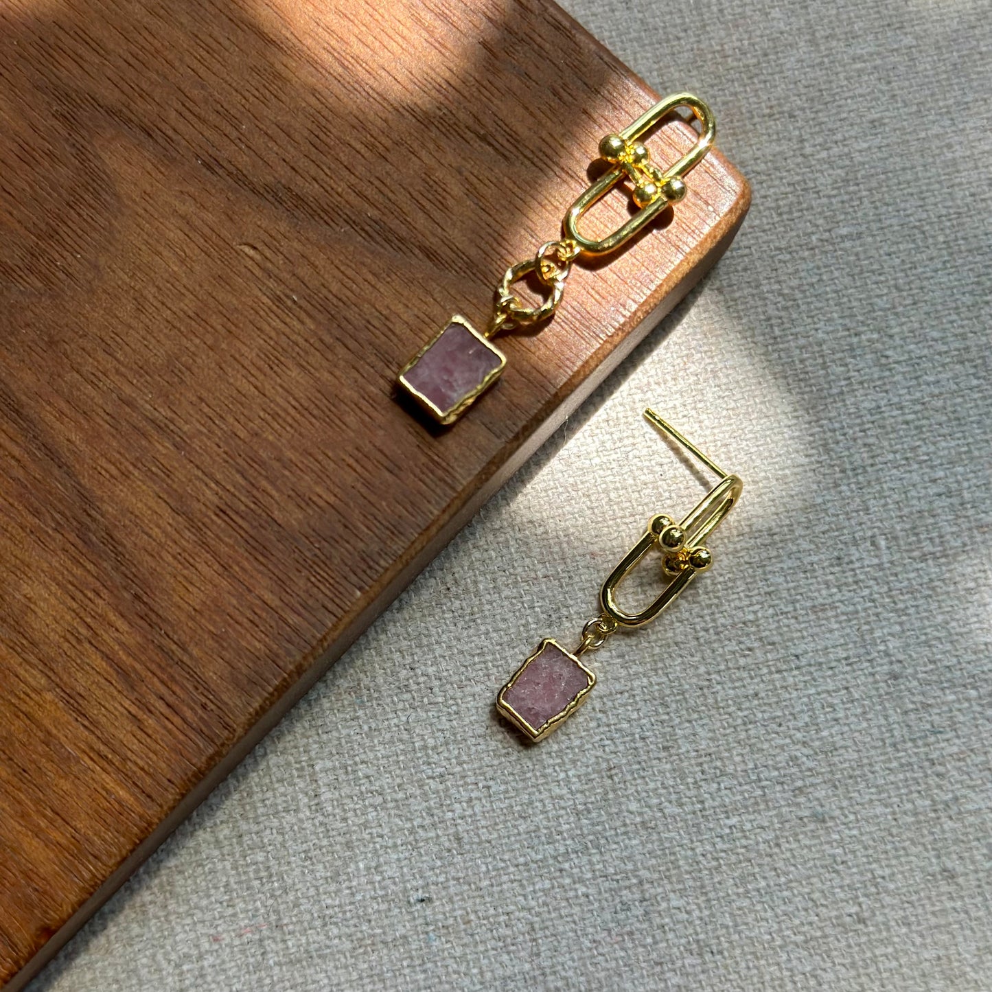 Rhodochrosite Gold-plated Earring