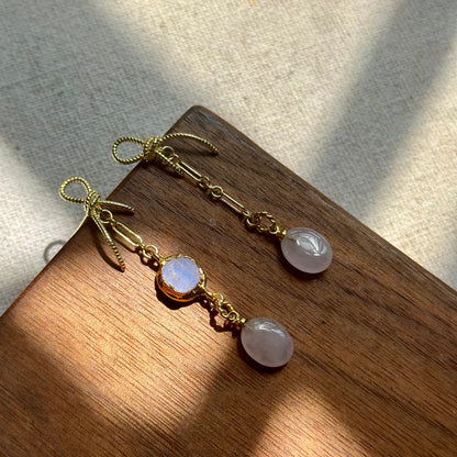 Rose Quartz And Moonstone Gold-plated Earring