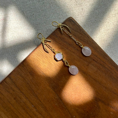Rose Quartz And Moonstone Gold-plated Earring