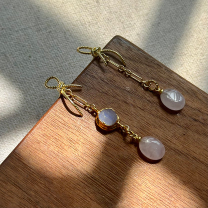 Rose Quartz And Moonstone Gold-plated Earring