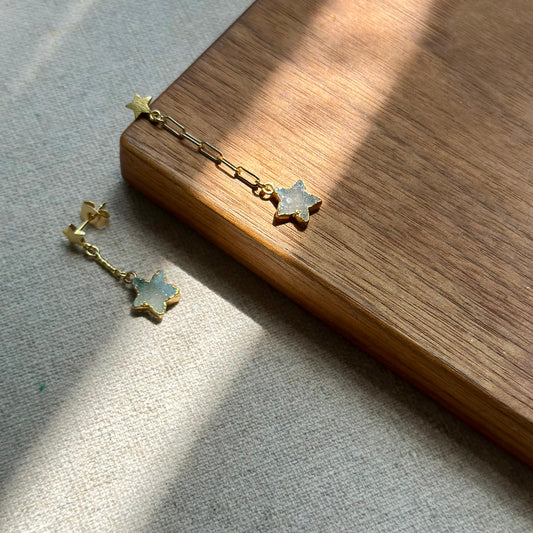Blue Druzy Star Gold-plated Earring