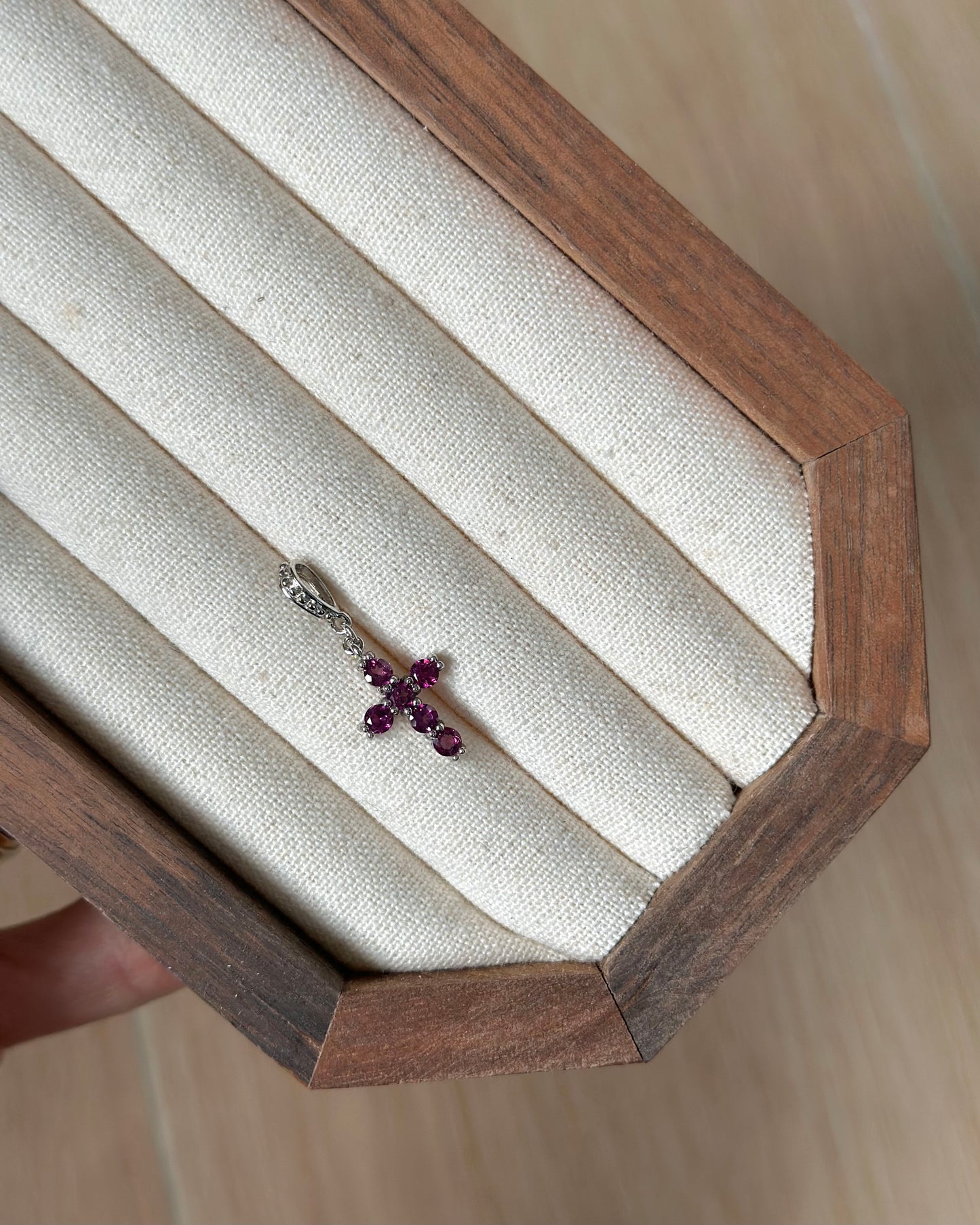 Garnet Cross Sterling Silver Pendant