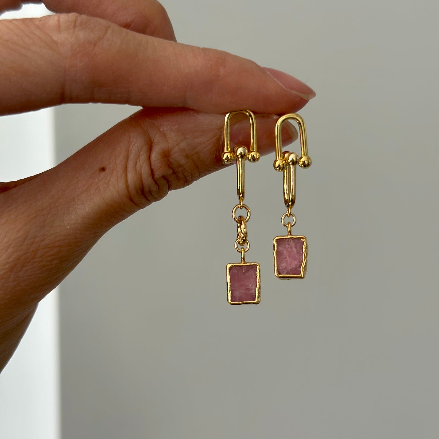 Rhodochrosite Gold-plated Earring