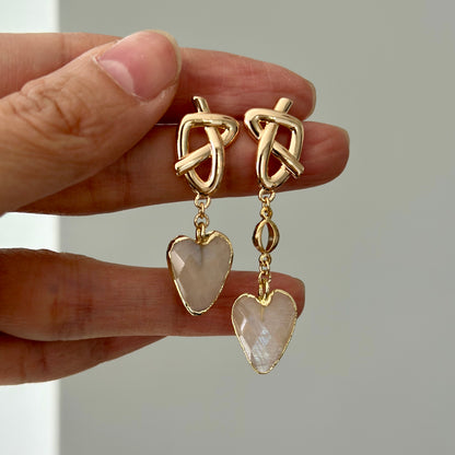 Moonstone And Heart Gold-plated Earring