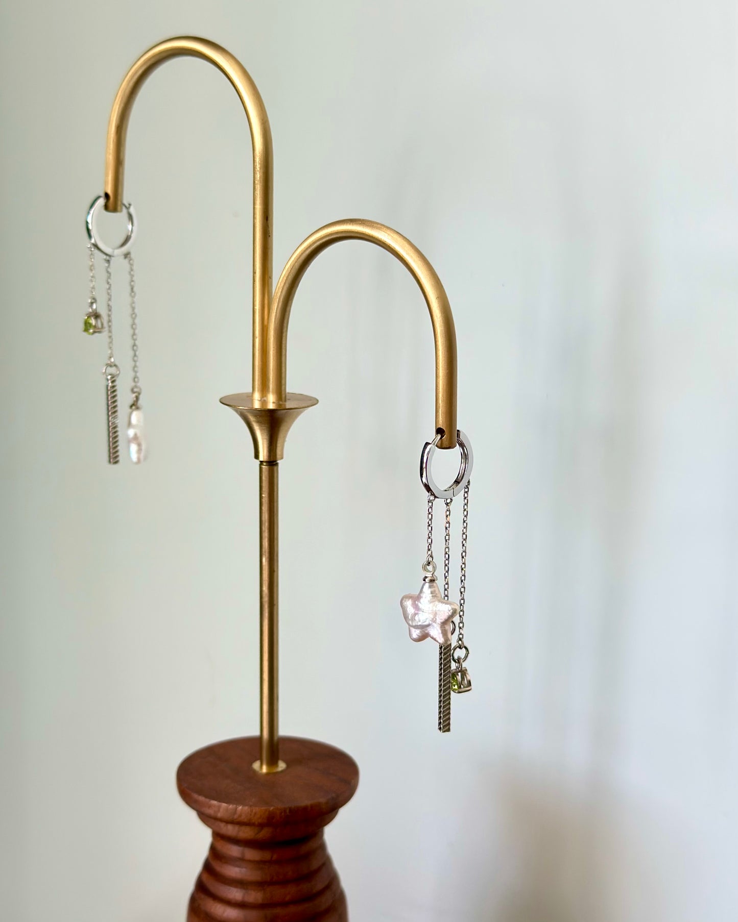 Freshwater Pearl Star And Peridot Dangling Sterling Silver Ear Hoop