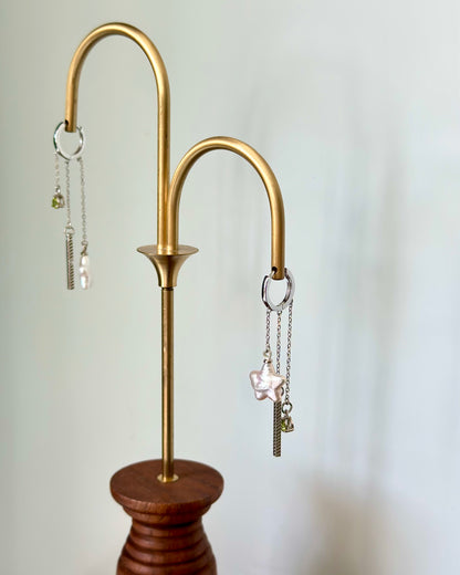Freshwater Pearl Star And Peridot Dangling Sterling Silver Ear Hoop